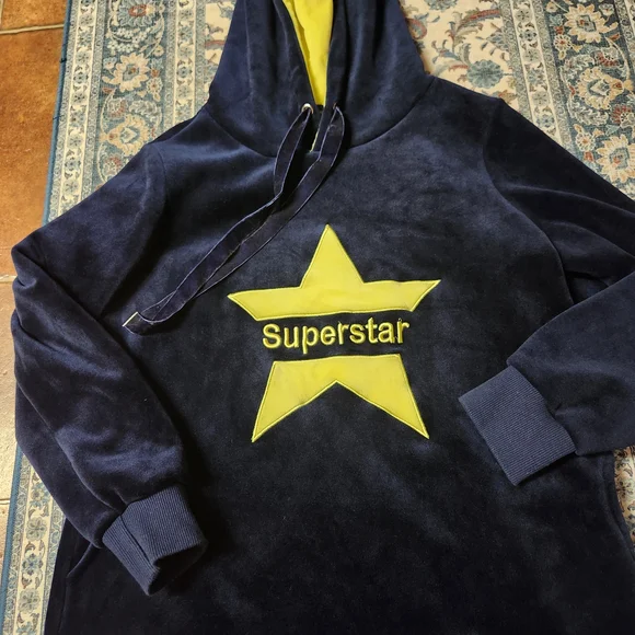 Navy Blue and Yellow Women's Hoodie Sweater - Picture 3 of 12